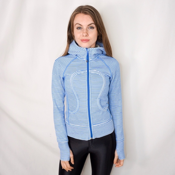 lululemon athletica Sweaters - Lululemon Striped Scuba Hoodie Blue White 2 0273